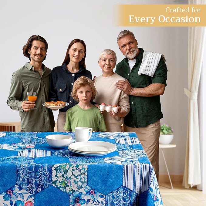 Maison d' Hermine Table Cloth Rectangle Table 100% Cotton 70 x 108 Inches Tablecloth Reusable Decorative for Dining Room Farmhouse Home Valentines Day Decorations Spring Summer - Summer Blues