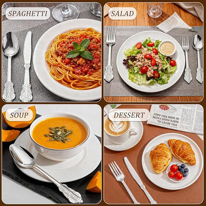 WDF 360 Pieces Silver Plastic Silverware- Disposable Flatware - Heavyweight Plastic Cutlery- Includes 120 Forks, 120 Spoons, 120 Knives for Christmas