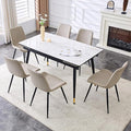 Extendable Dining Table Set for 6, 55'' to 78.8'' Rectangular Thickened Sintered Stone Kitchen Table with 6 Upholstered Chairs, Modern Space Saving 7-Piece Dinner Table Set