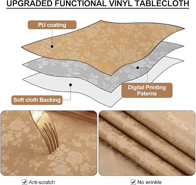 Smiry Rectangle Table Cloth, Waterproof Heavy Duty Vinyl Tablecloths, Wipeable Washable Table Cover for Kitchen and Dining Room (Brown, 54" X 120")