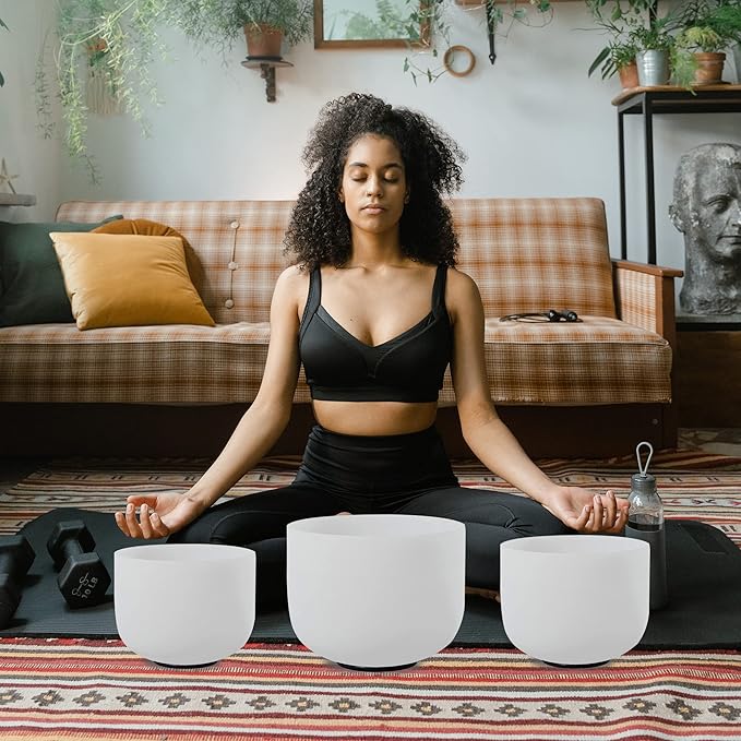 7inch 8inch 9inch Crystal singing bowls set sound bowl for healing Mindfulness, Meditation, Yoga, Spiritual and Body Healing Chakra Bowl (7G+8F+9D, 7inch+8inch+9inch with Travel bag)