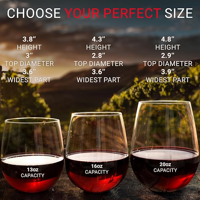 Unbreakable Stemless Plastic Wine Glasses | Reusable | Shatterproof 100% Tritan Plastic | Dishwasher-Safe | BPA-free | Awesome for Indoor & Outdoor | 16 oz, Set of 8