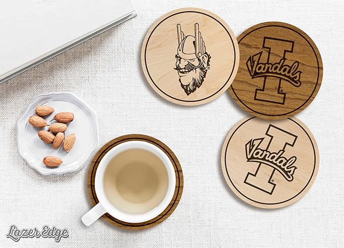 LazerEdge Idaho Vandals Wooden Coaster Set - Cherry Wood - Officially Licensed Product - 4-Pack
