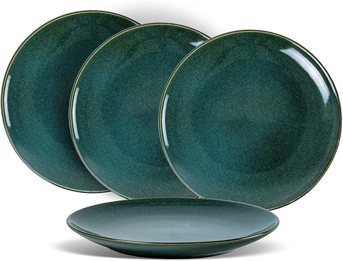 UNICASA Ceramic 10.25 Inch Dinner Plates Set, Porcelain Pasta Plate Set of 4, Reactive Glaze Serving Dishes for Steak, Salad, Pizza, Dishwasher & Microwave Safe (Teal)