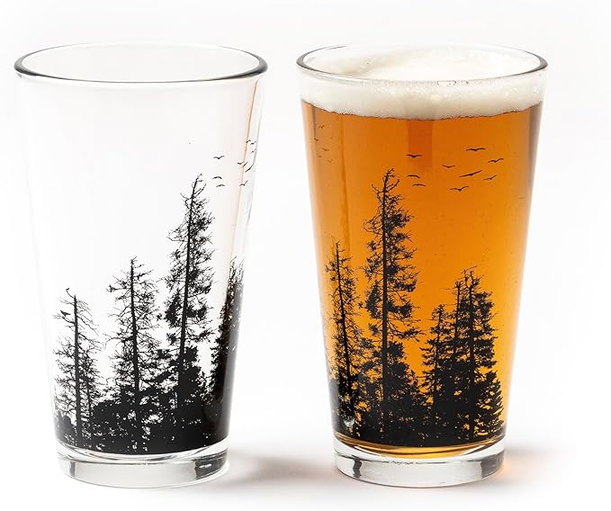 Black Lantern Pint Glass Wild and Nature Forest Animal Beer Glass - 16oz. Drinking Glass