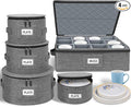 punemi China Storage Containers 5-Piece Set w/Hard Shell Sides & Bottom, Quilted Stackable Plate & Dish Storage Protectors, Adjustable Mug and Cup Storage Organizer for Moving and Dinnerware storage
