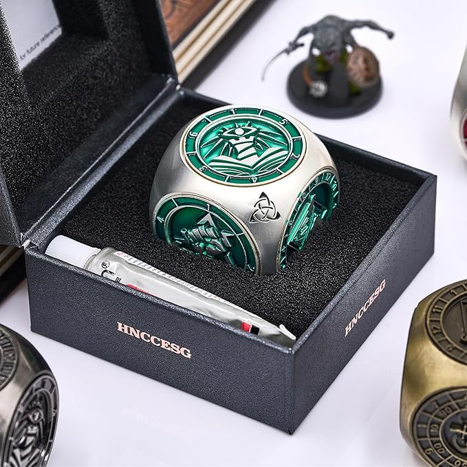 Spinner Metal DND Dice Set, 7-in-1 Polyhedral Dice Set for Tabletop RPG (Matte Green)