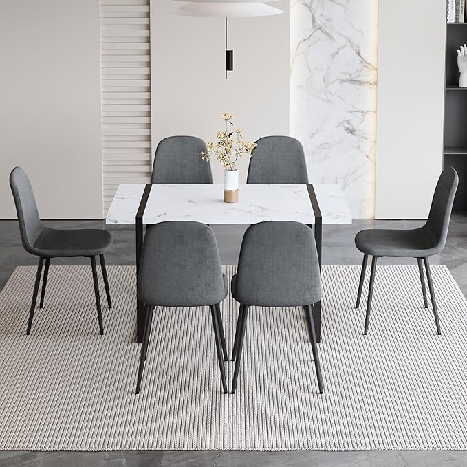 7 Piece Dining Table Set for 6,Modern Rectangle Dining Table and Fabric Dining Chairs 6,Kitchen Table and Chairs for 6,Ideal for Kitchen Dining Room