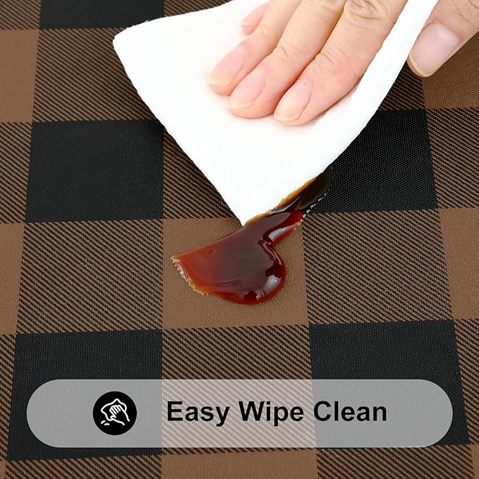 Smiry Rectangle Picnic Table Cloth, Elastic Waterproof Fitted Vinyl Tablecloths, Flannel Backed Buffalo Plaid Table Covers for Dining, Camping, Outdoor (Black and Brown, 30" x 96")
