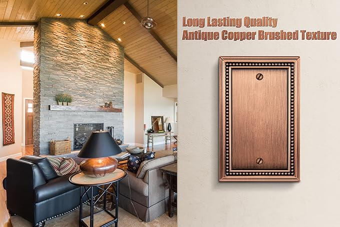 Henne Bery Sunken Pearls Heavy Duty Decorative Wall Plate Switch Plate Outlet Cover (Single Blank, 2 Pack, Antique Copper)