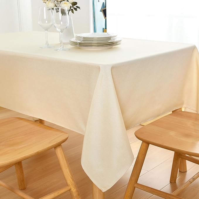 JIUZHEN Faux Linen Farmhouse Tablecloth Rectangular, Wrinkle Stain Resistant Table Cloth Rectangle Table Cover for Kitchen Dining, Champagne, 54 x 120 Inch