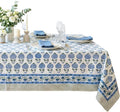 ATOSII Roma Blue 100% Cotton Boho Rectangle Fall Tablecloth, Handblock Floral Print Table Linen for Kitchen Dining I Parties, Outdoors, Weddings, Christmas, Thanksgiving I 72 X 120 Inches I 10 Seater