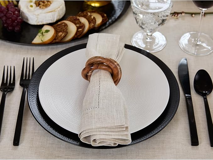 Solino Home Light Natural Linen Napkins Set of 4-100% Pure Linen Hemstitch Dinner Napkins 20 x 20 Inch for Spring, Easter - Classic Hemstitch