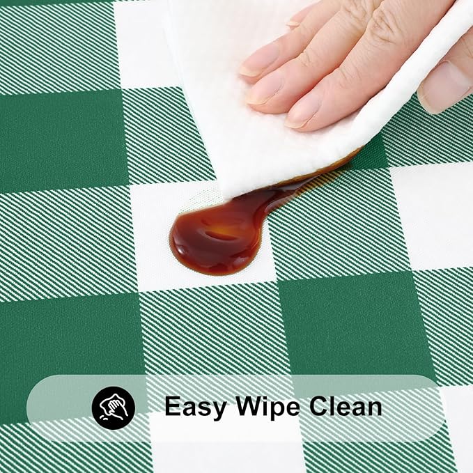 Smiry Rectangle Picnic Table Cloth, Elastic Waterproof Fitted Vinyl Tablecloths, Flannel Backed Buffalo Plaid Table Covers for Dining, Camping, Outdoor (Emerald Green and White, 24" x 48")