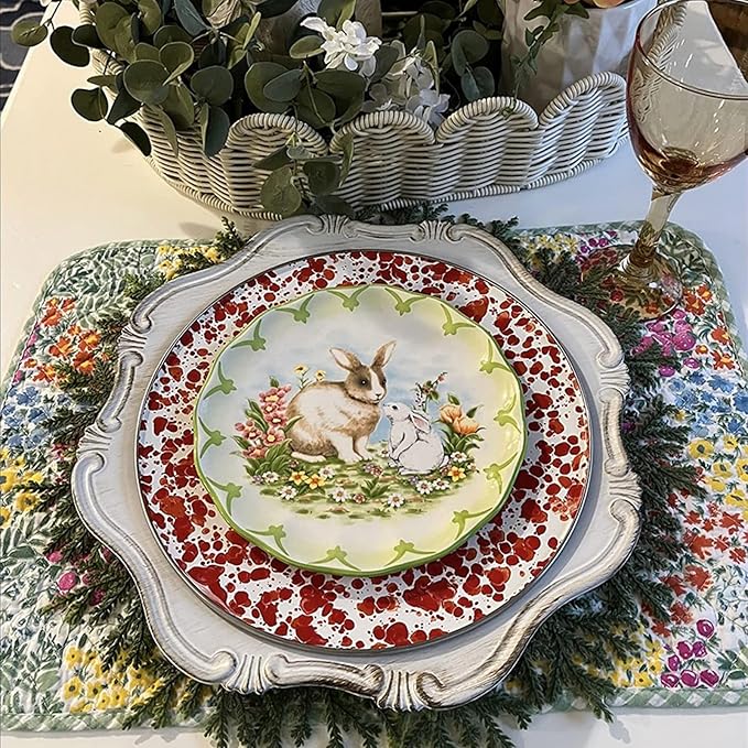 White Charger Plates Set of 6, Decorative Table Plastic Chargers for Dinner Plates, Party, Wedding, Thanksgiving, Christmas， JX11W