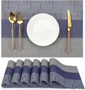 Placemats Set of 6, Vinyl Woven Place Mats Indoor Set of 6 Washable Wipeable PVC Table Mats Heat-Resistant Non Slip Plastic Placemat for Kitchen Dining Outdoor Table (Blue Gray, Set of 6)
