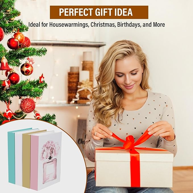 Blush Large | 4 PCS Faux Decorative Books for Home Decor | Not Real Books (Cardboard Boxes) | Coffee Table, Bookshelf & Shelf Styling Display Props for Living Room, Office