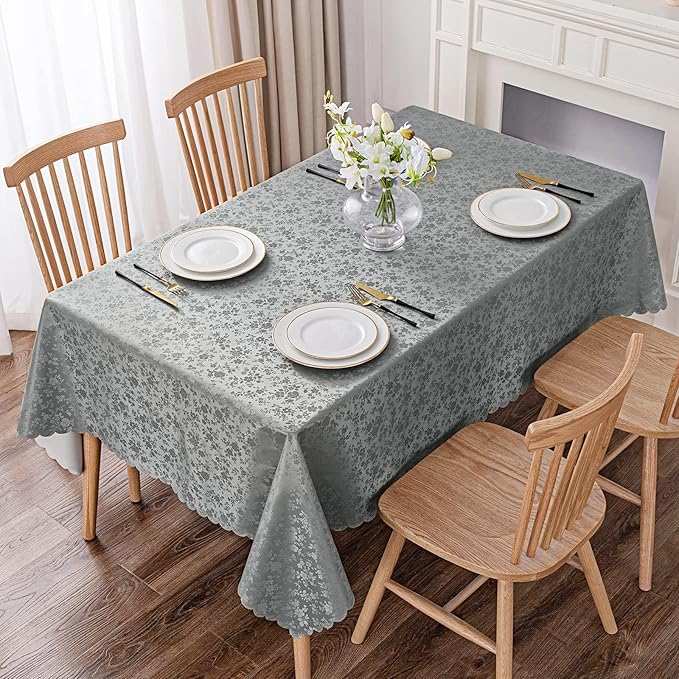Smiry Rectangle Table Cloth, Waterproof Heavy Duty Vinyl Tablecloths, Wipeable Washable Table Cover for Kitchen and Dining Room (Grey, 70" X 120")