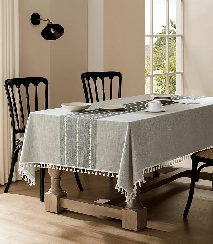 ZeeMart Contrast Linen Table Cloth Rectangle Table Cloths 60x120 Inch Grey, Farmhouse Style Heavy Weight Grey Tablecloth, Water Resistant Burlap Tablecloths