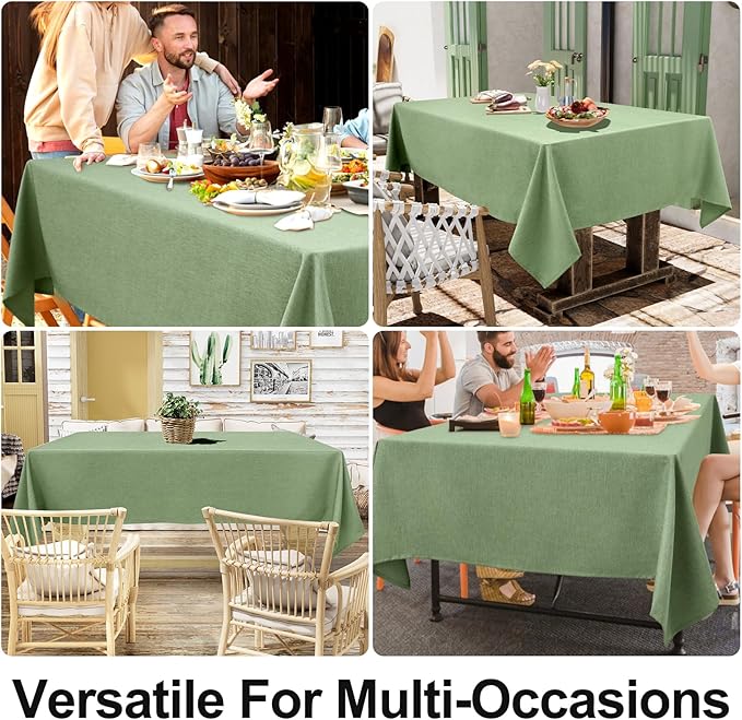Smiry Square Table Cloth Linen Textured, Waterproof Spillproof Anti-Wrinkle Burlap Tablecloth, Washable Decorative Fabric Table Cover for Dining, Party, Banquet, 60 x 60 Inch, Sage Green