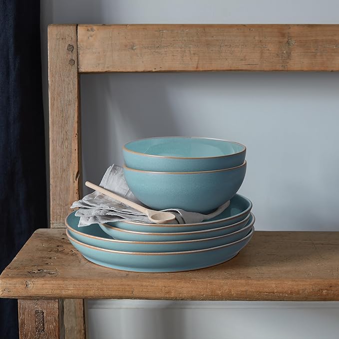 Denby - Azure Coupe Medium Plate - 8.25in Single Dinner, Lunch, Salad Plates For Everyday Use - Blue Ceramic Stoneware Tableware - Dishwasher & Microwave Safe - Scratch & Chip Resistant