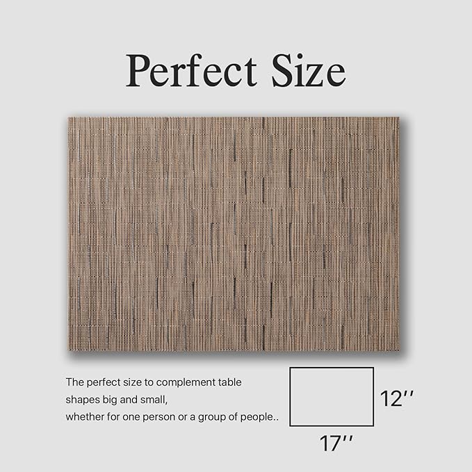 Placemats Set of 4 - Easy Clean Woven Vinyl Placemats for Dining Table, Indoor/Outdoor Place Mats, Washable PVC Table Mats （Light Brown）