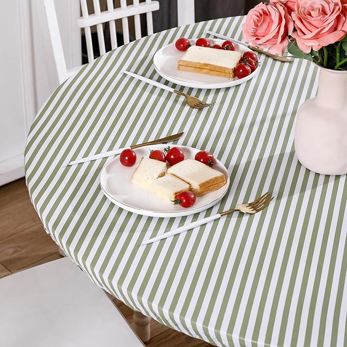 Walrus Round Vinyl Fitted Tablecloth with Flannel Backing Elastic Edge Design Table Cover Waterproof Oil-Proof PVC Table Cloth Stain-Resistant Best for 32"-36" Round