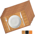ANDSTAR Set of 8 Pcs Bamboo Placemats with Fabric Border Sushi Rolling Mat Japanese Style Natural Anti-Slip Bamboo Placemats Washable Heat-Resistant Table Mats for Dining Room and Kitchen（Coffee）