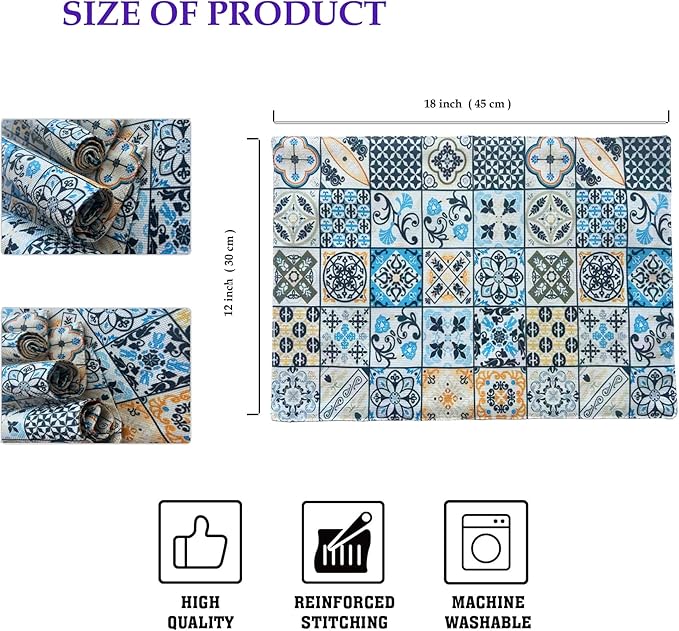 Mandala Bohemian Placemats Set of 6 Two-Sided Washable Table Placemat Boho Mat Fabric Cloth Vintage Flower for Farmhouse Kitchen Outdoor Dining Decor 12x18 Inch (Bohemian B)