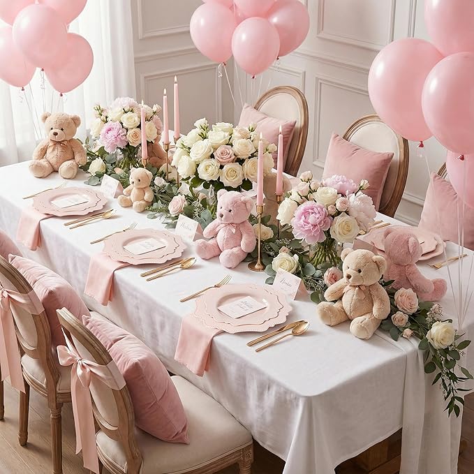 COLOSUS 60 Pack Pink Plastic Plates Set for 30 Guest,Pink Party Plates,Heavy Duty Pink Plates,include 30 Dinner plates& 30 Salad/Dessert plates for Party,Spring,Wedding,Birthday,Valentines,Easter Day