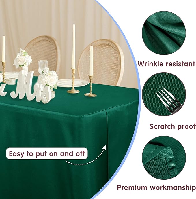 HolidayIdeas 2 Pack Fitted Table Clothes - 48 x 24 Inch - Green Rectangle Tablecloths for 4 Foot Folding Tables, Polyester Fabric Table Covers for Christmas, Craft Show, Trade Show, Business Party