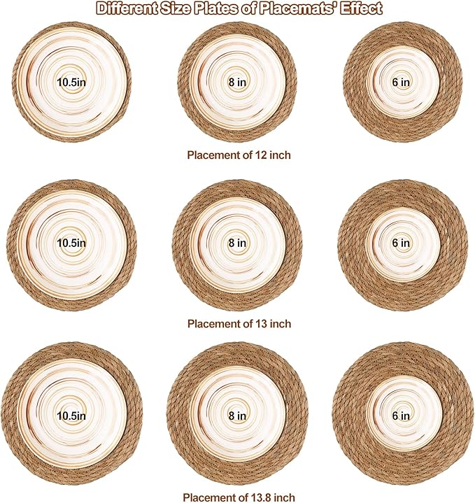 Round Woven Placemats 13.5 inch Set of 4 - Boho Rattan Placemat Natural Water Hyacinth Placemats, Farmhouse Weave Place Mats, Rustic Braided Wicker Table Mats for Dining Table,Home,Wedding