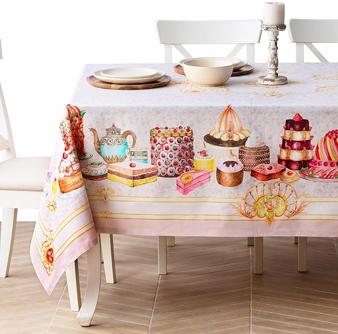 Maison d' Hermine Premium Table Cloth Rectangle Table 100% Combed Cotton 90 x 70 Inches Tablecloth Reusable Decorative for Dining Room, Farmhouse, Home, Party, Festive & Wedding - Pastries
