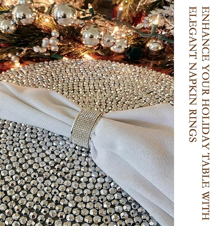 Silver Diamond Napkin Rings Set, Rhinestone Napkin Holder for Dining, Table Decorations,Wedding,Bling Cloth Holder Full of Crushed Diamond,Party of Table Setting Home Decor（24）