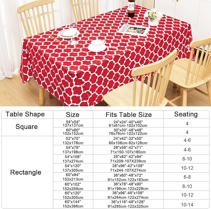 Smiry Rectangle Table Cloth, Waterproof Vinyl Tablecloth with Flannel Backing for Rectangle Tables, Wipeable Spillproof Plastic Tablecloths for Dining, Camping, Indoor and Outdoor (60"x84", Red)