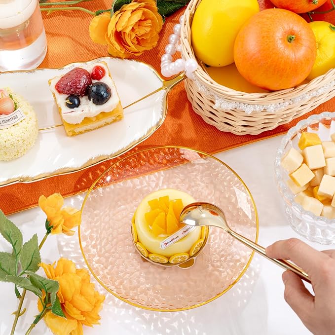 Rubtlamp 100 Pcs Clear Orange Gold Plastic Plates, Hammered Orange Party Plates,Heavy duty Dessert Plates,Disposable Salad/Dessert Platos,Clear Gold Plastic Platos 7 Inch For Thanksgiving,Halloween