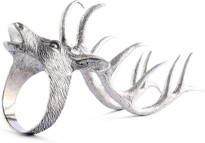 Vagabond House Handcrafted Elk Head Napkin Ring - Pewter Napkin Rings for Antler Dinnerware, Deer Napkin Rings - Ideal for Cabin Lodge Mountain Settings (Sold as Single Ring)