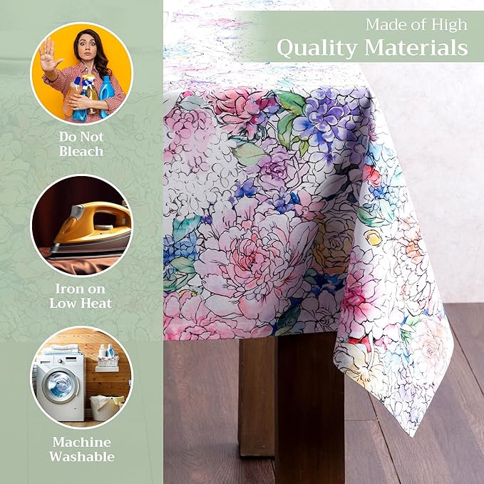 Maison d' Hermine Table Cloth Rectangle Table 100% Cotton 70 x 90 Inches Tablecloth Reusable Decorative for Dining Room Farmhouse Home Valentines Day Decorations Spring Summer - Floral Love
