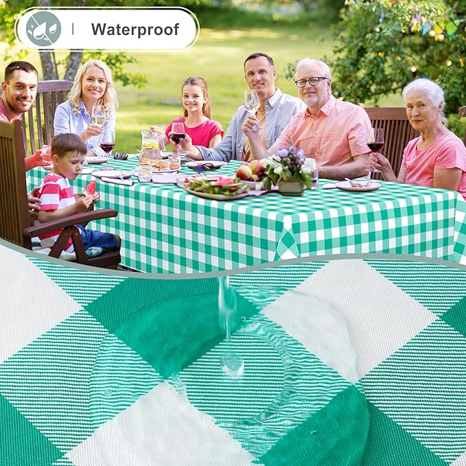 misaya Rectangle Waterproof Vinyl Table Cloth, Buffalo Flannel Backed Tablecloth, Wipeable Plastic Table Cover for Dinner, Kitchen, Outdoor (60" x 84", Green and White)
