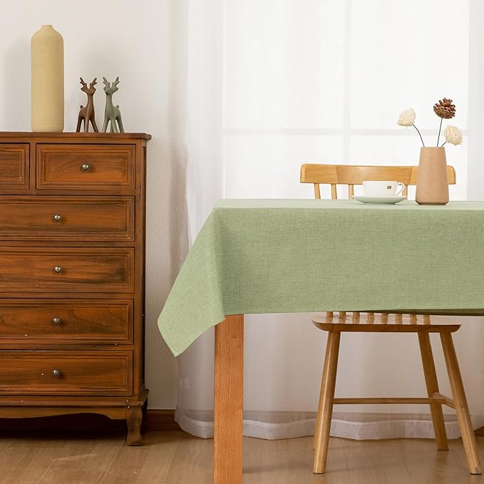 Hiasan 2 Pack Faux Linen Rectangle Tablecloth - Wrinkle and Stain Resistant Washable Table Cloth for Kitchen Dining Room Holiday Table Cover for Party Dinner, Green, 54 x 120 Inch