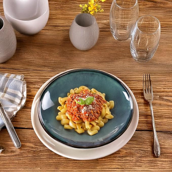 Ceramic Pasta Bowls, 52.8-ounce Pasta Dishes, Reactive Glaze Pasta Bowls, Set of 4, Large, Wide-Mouth Bowls for Salads, Desserts, and Fruit, Microwave-, Dishwasher-, and Oven-Safe.