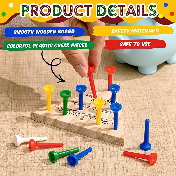 Skylety 12 Pack Triangle Peg Games Wooden Board Table Game for Family Boys Girls Adults, Learning Toys Travel Peg Jump Toys Triangle Puzzle Brain Teaser Christmas Gifts (Multicolor)