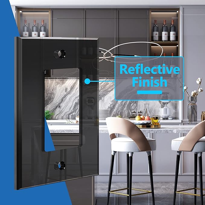 LIDER Reflective Acrylic Decorator Wall Plate, Mirrored Light Switch Plate, Plexiglass Outlet Cover, Acrylic Glass, Oversized 1-Gang 5.25" x 3.44", LWP-31O-ABK5P, Black, 5 Pack