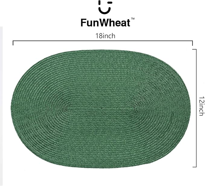 FunWheat Oval Braided Placemats Set of 8 Table Mats for Dining Tables Washable Heat Resistant Place Mats for Indoor Outdoor Use 12 x18 Inch(Oval Black Green, 8pcs)