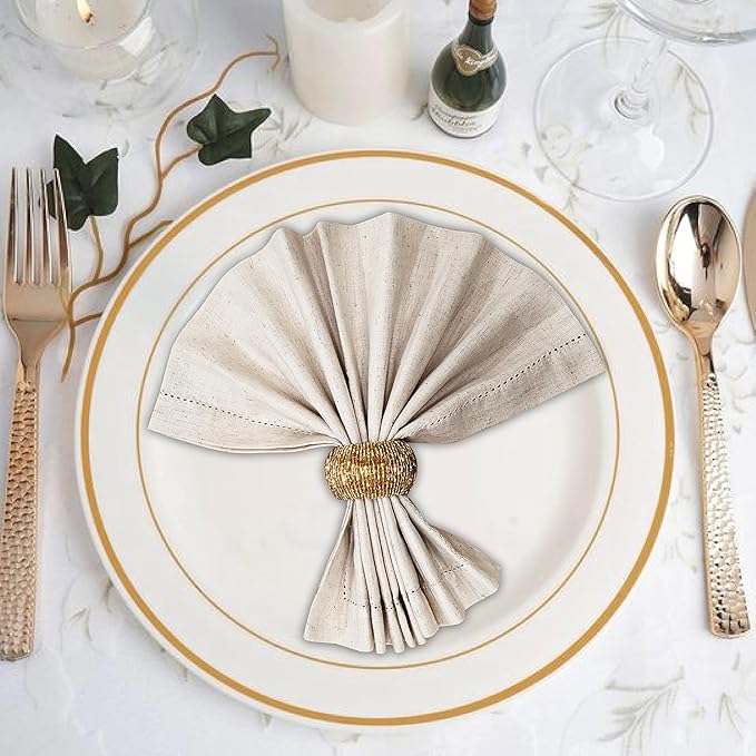 Napkin Ring Gold, Napkin Rings Set of 12, Beaded Napkin Holders, Round Napkin Rings Bulk for Christmas Party Decoration, Dinning Table, Everyday, Family Gatherings - Set Your Table with Style - Gold