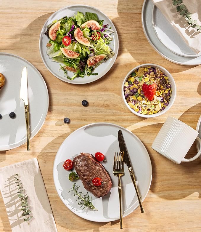 TheTerra Ceramic Dinnerware Sets for 8, 24 Pieces Porcelain Lightweight Plates and Bowls Sets, Scratch Resistant Dish Set, Oven & Microwave & Dishwasher Safe, Cappuccino White