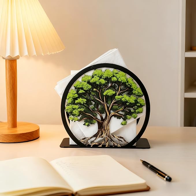 Tree of Life Napkin Holder for Table-Free-Standing Paper Napkin Dispenser for Cafe, Bar, Restaurant Table Decor |Colorful Metal Napkin Stand |Rustic Home Decor Presents|Modern Kitchen&Dining Accessory