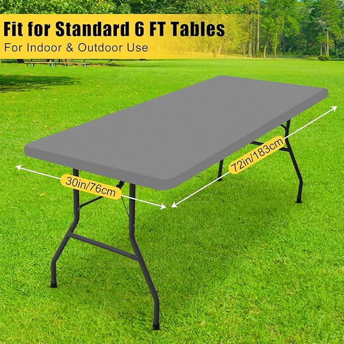 Smiry Rectangle Tablecloth, Elastic Fitted Flannel Backed Vinyl Tablecloths for 6ft Folding Tables, Waterproof Wipeable Table Covers for Indoor, Outdoor, Picnic and Camping (Grey, 30"x72")