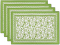 Green Floral Placemats Set of 4 Chinoiserie Boho Flowers Linen Fabric Rectangle Table Mat 12x18 Inch Washable Heat Resistant Outdoor Seasonal for Kitchen and Dining Table Decor