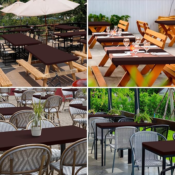 homing 2 Pack Rectangle Table Cloth, Elastic Fitted Fabric Tablecloth Fits for 6 Foot Folding Tables, Washable Table Cover for Picnic, Camping, Indoor & Outdoor (Coffee, 30" x 72")